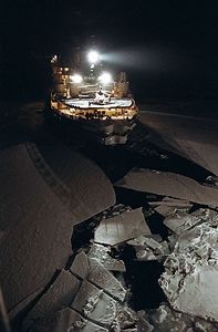 The atomic icebreaker Sibir in the ice of the Kara Sea. December 1978